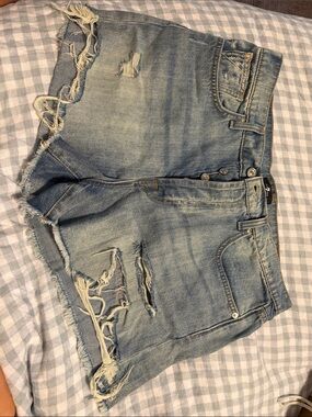 7 For All Mankind Light Wash Distressed Denim Cutoff Shorts
